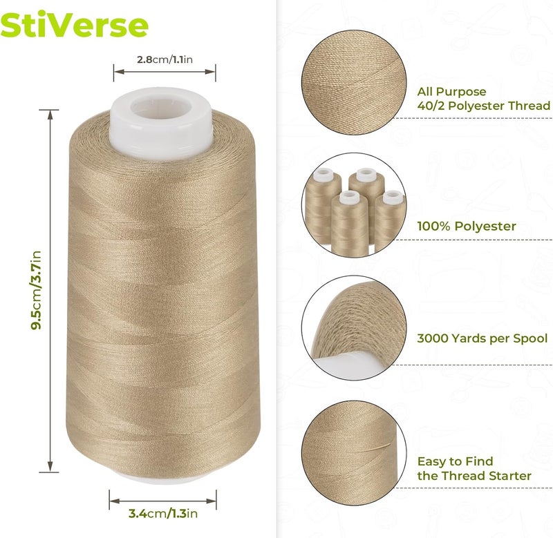 StiVerse خيوط سيرجر 4 بكرات 3000 ياردة لكل بكرة خيوط بوليستر متعددة الاستخدامات 40S/2 للخياطة، سيرجر، أوفرلوك، لحاف، تجميع - كاكي داكن - Image 2